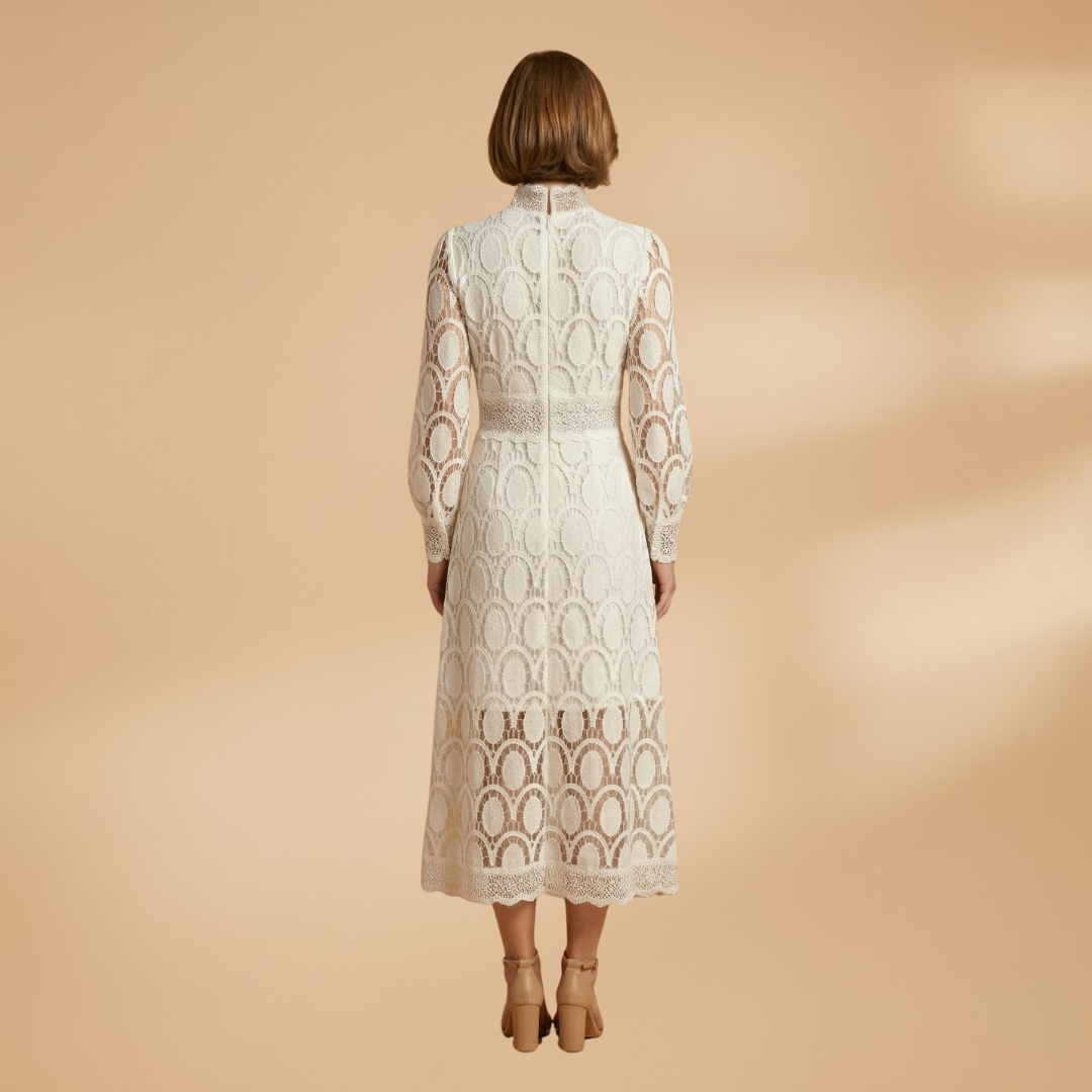 Lace Midi Dress with Delicate Detailing and Tailored Fit for Women