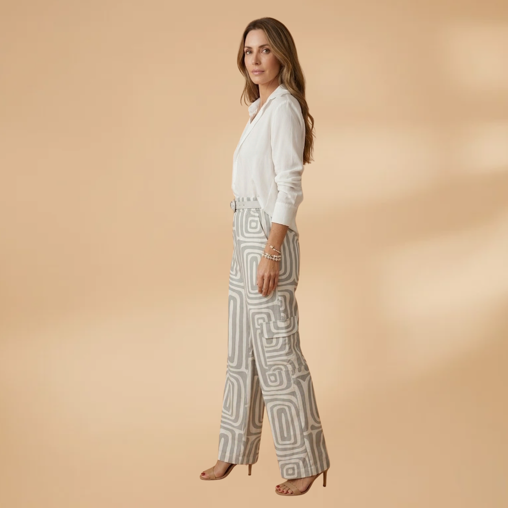 Two-Piece Set with Geometric Print and Belt for Women