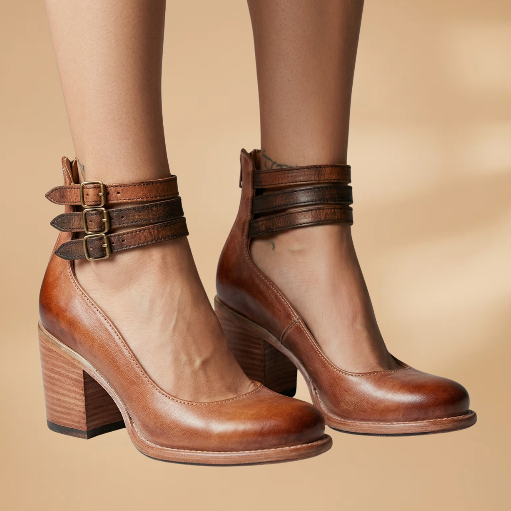 Vintage Ankle Strap Sandal Heels with Comfortable Block Heel for Women