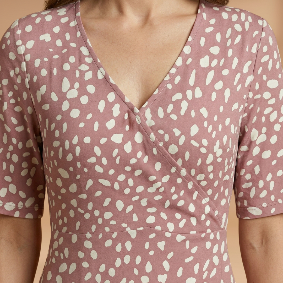 Midi Dress with Polka Dot Print and V-Neckline for Women