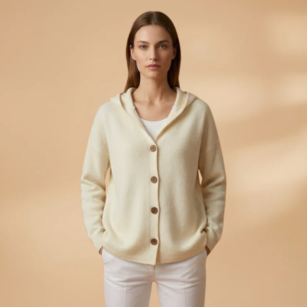 Cardigan with Hood and Button Closure for Women
