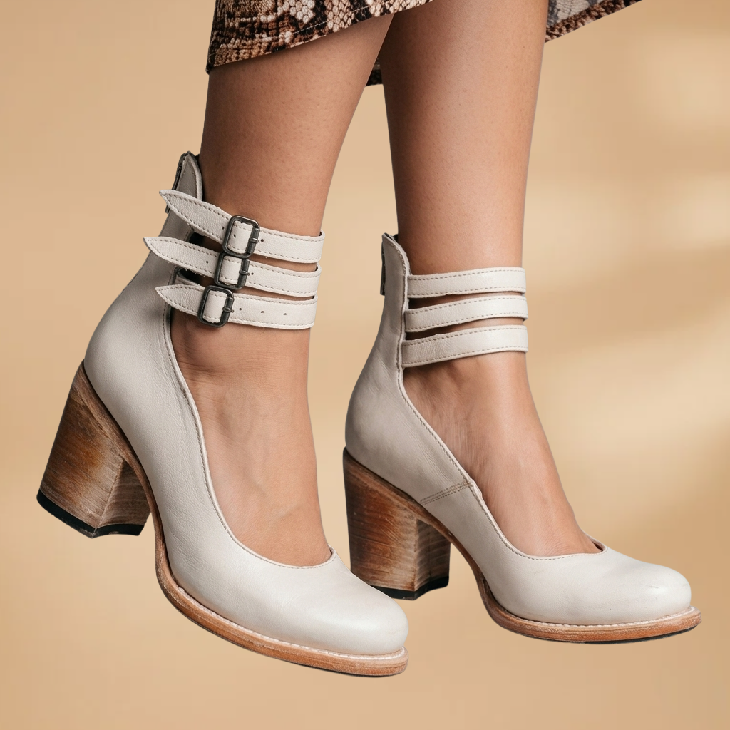Vintage Ankle Strap Sandal Heels with Comfortable Block Heel for Women