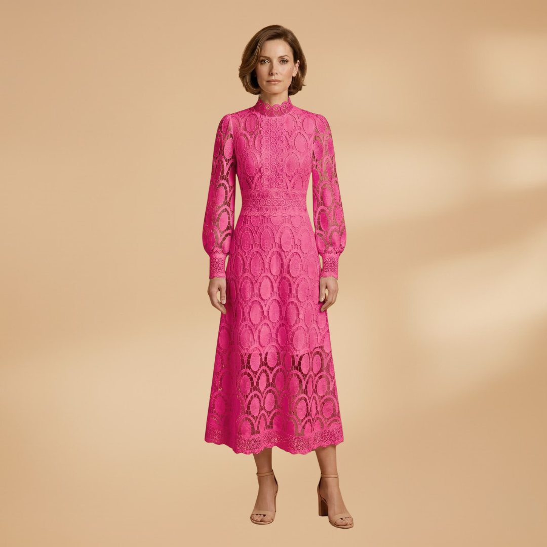 Lace Midi Dress with Delicate Detailing and Tailored Fit for Women