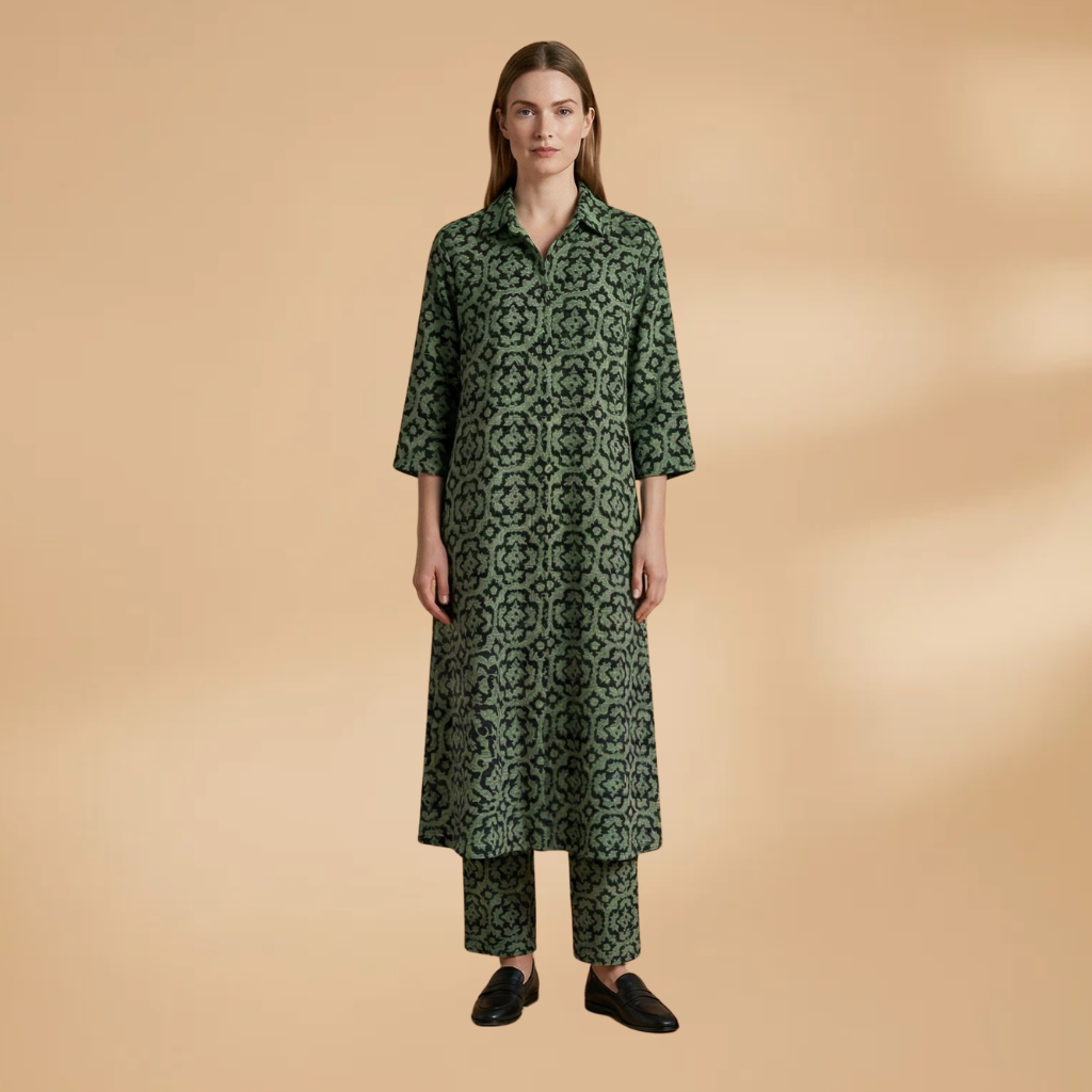 Two-Piece Set with Geometric Pattern and Relaxed Fit for Women