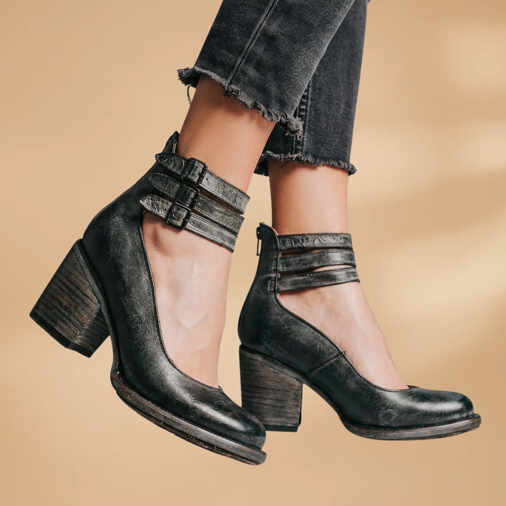 Vintage Ankle Strap Sandal Heels with Comfortable Block Heel for Women