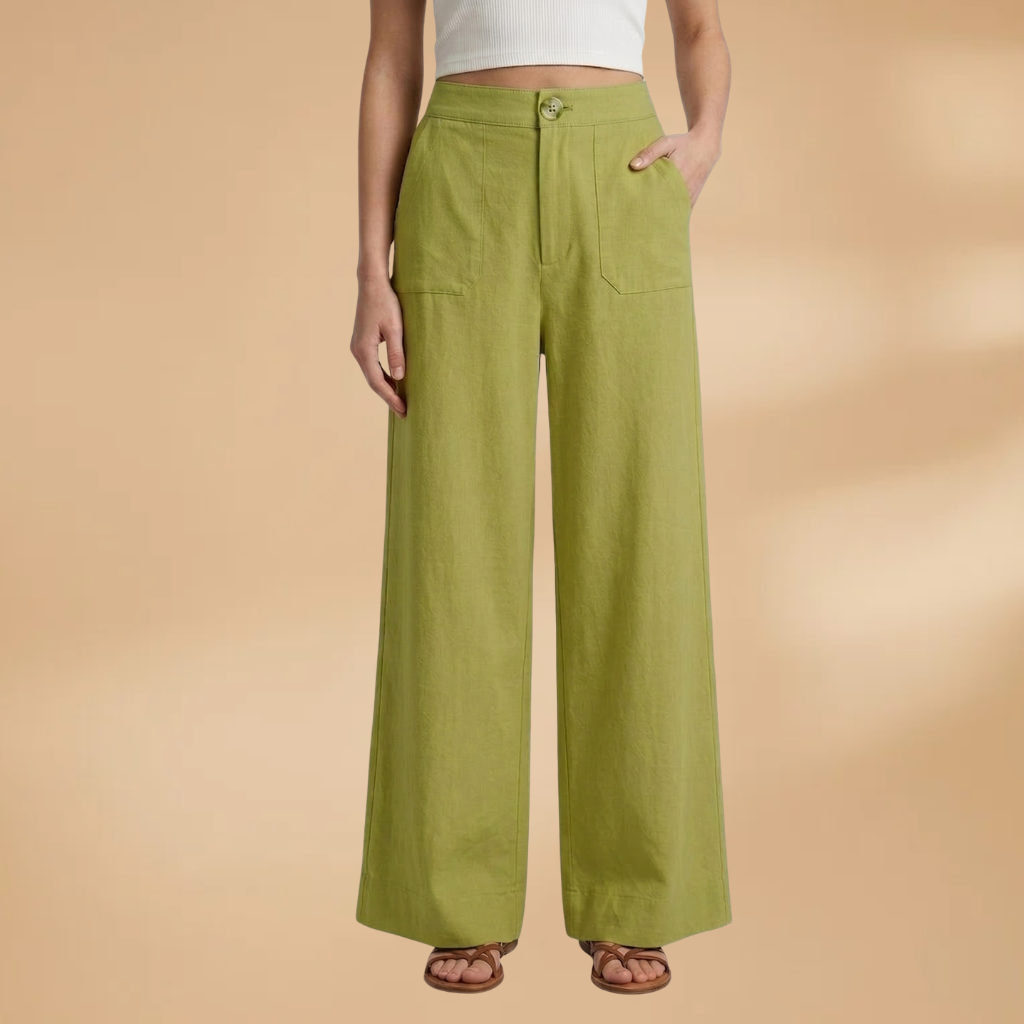High-Waisted Relaxed Trousers Side Pockets and Zip Fly for Women