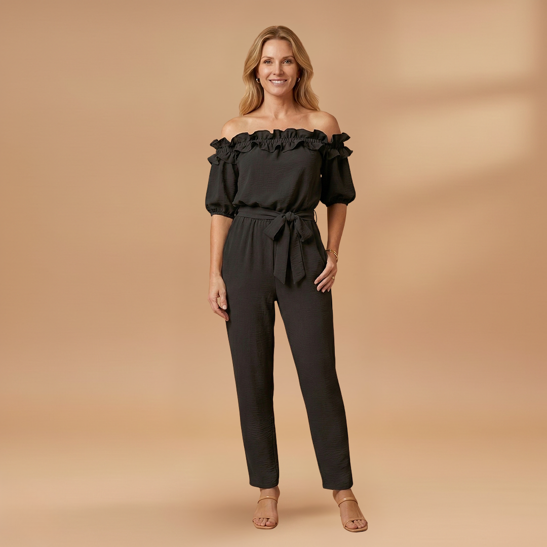 Jumpsuit with Off-Shoulder Neckline and Ruffle Trim for Women