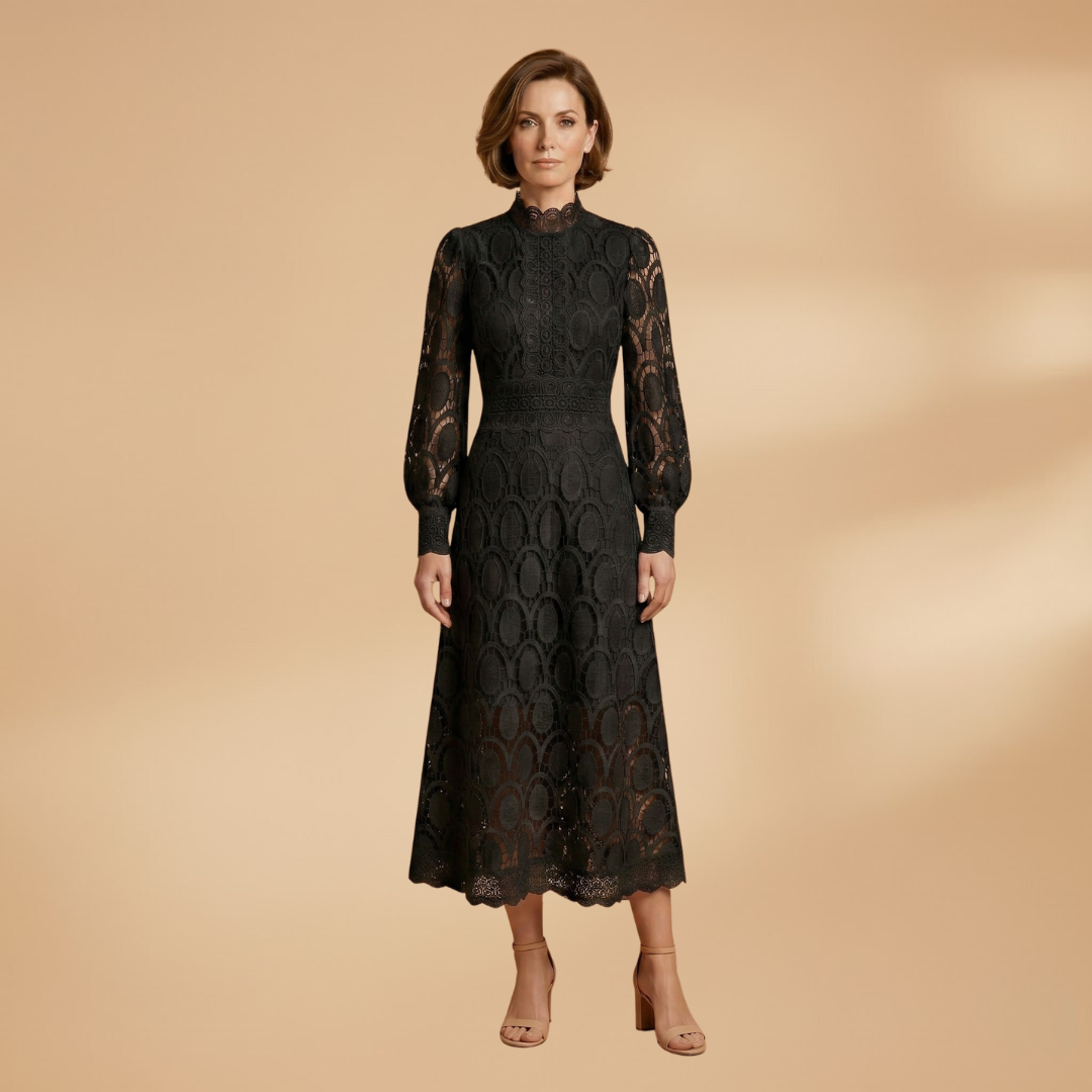 Lace Midi Dress with Delicate Detailing and Tailored Fit for Women