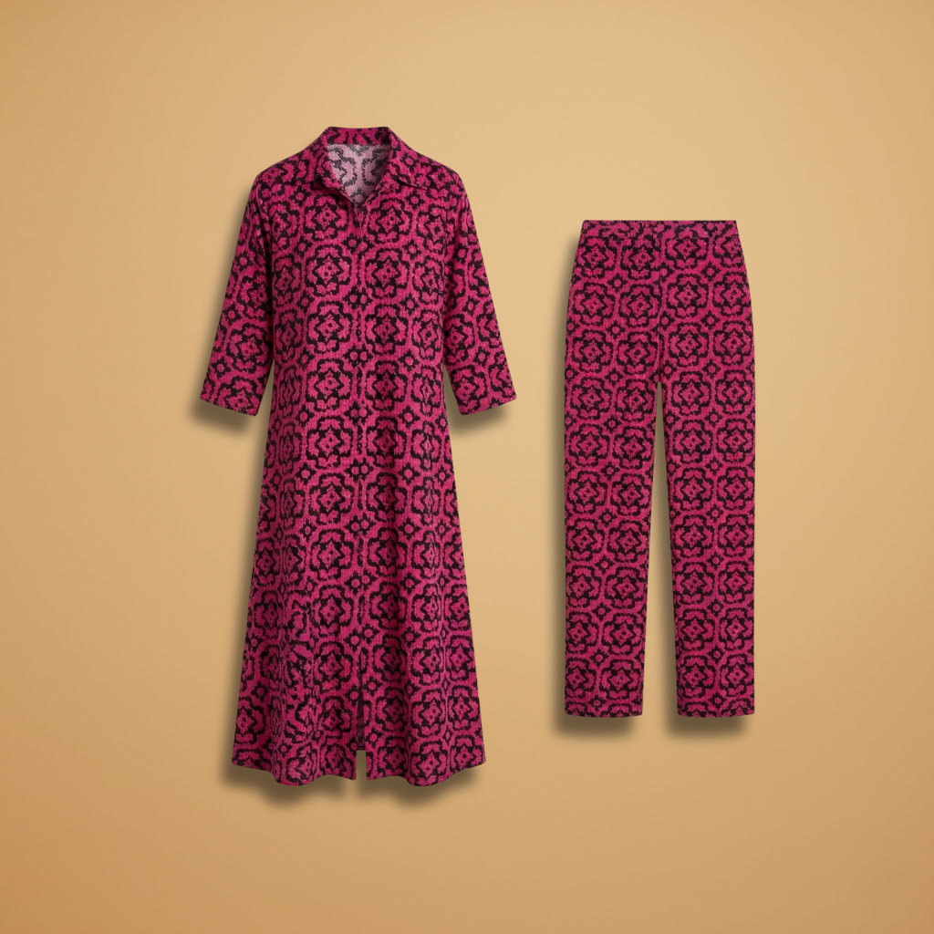 Two-Piece Set with Geometric Pattern and Relaxed Fit for Women