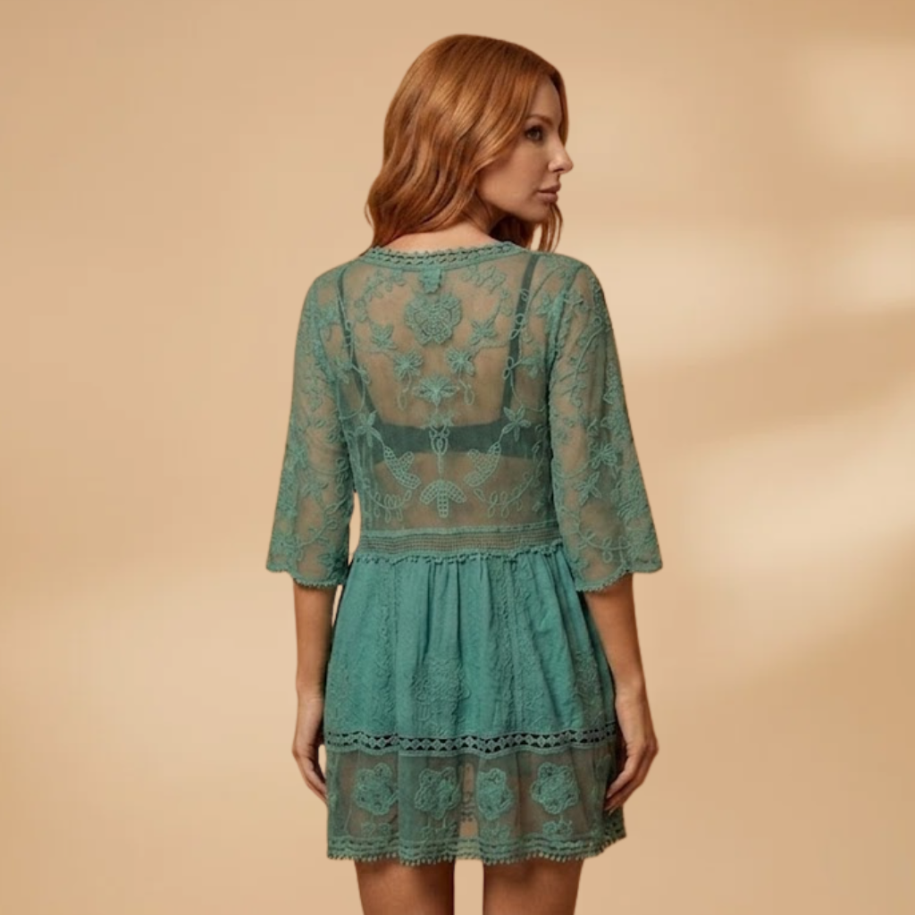 Midi Dress Beach Cover-Up Dress with Lace Detailing and Loose Fit for Women