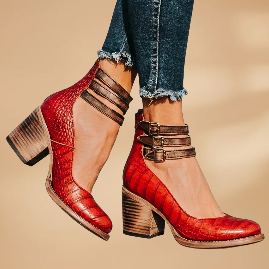 Vintage Ankle Strap Sandal Heels with Comfortable Block Heel for Women