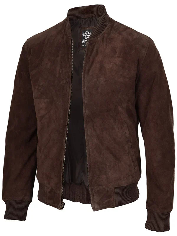 Adamsville Men's Dark Brown Suede Zip-Up Bomber Jacket