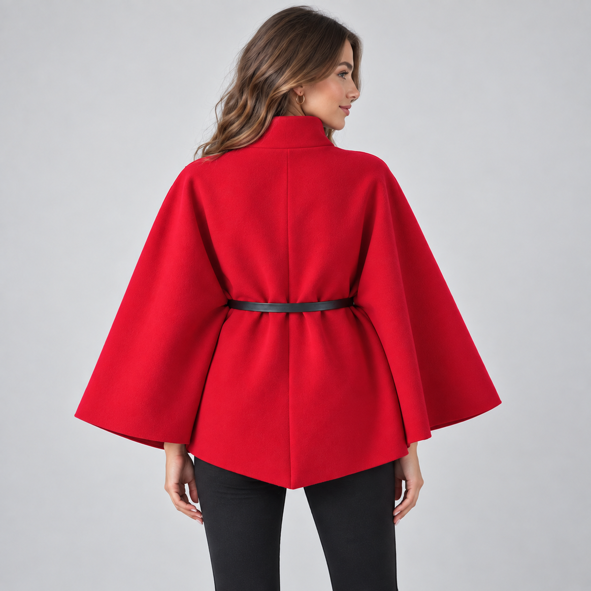 Optew Women's Cape Coat – Belted High-Neck