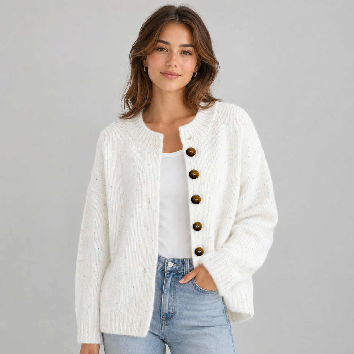 Optew Women's Cardigan – Fluffy Knit Button-Front