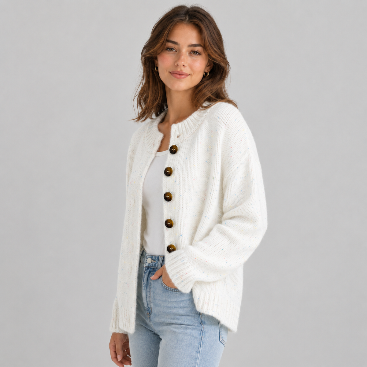 Optew Women's Cardigan – Fluffy Knit Button-Front