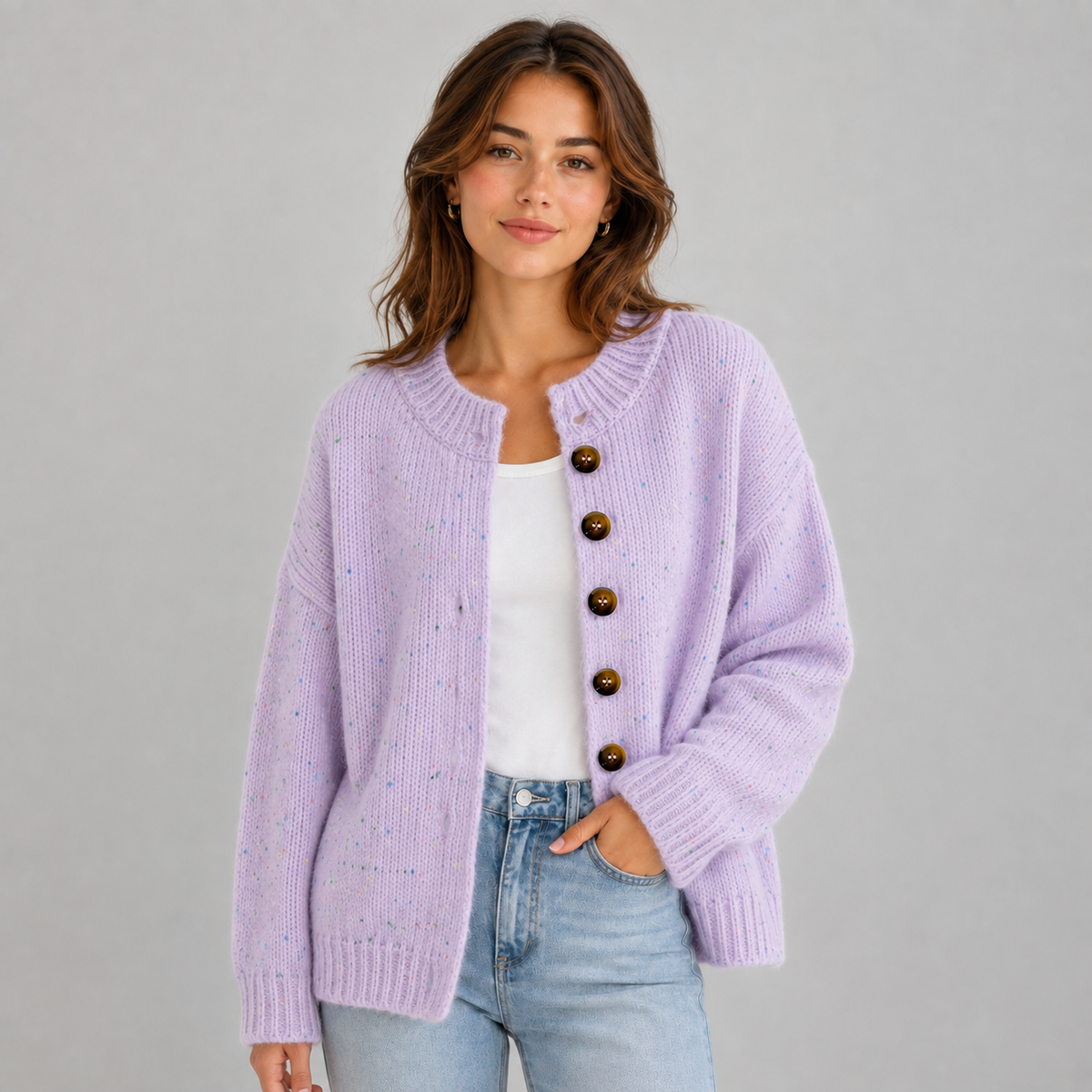 Optew Women's Cardigan – Fluffy Knit Button-Front