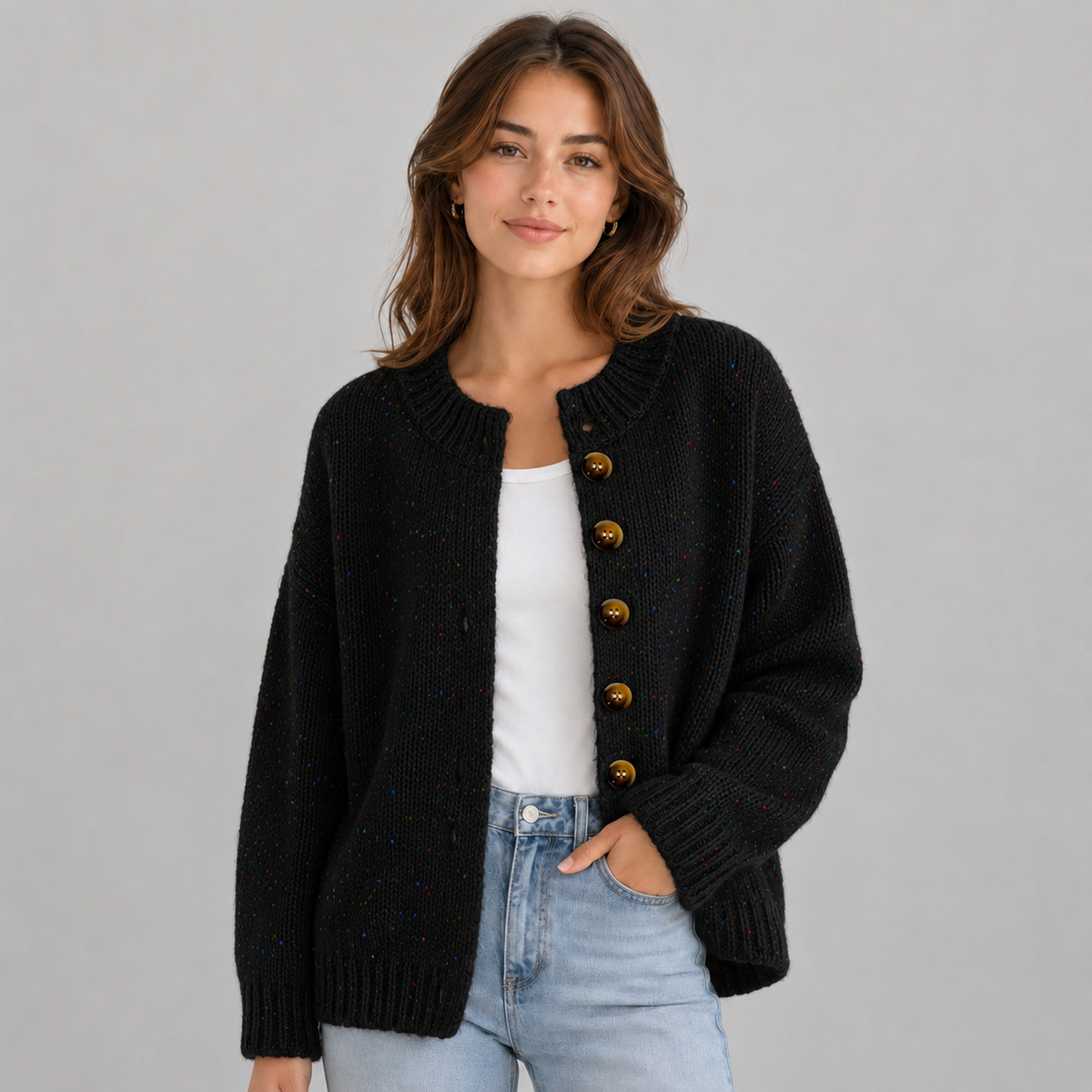 Optew Women's Cardigan – Fluffy Knit Button-Front