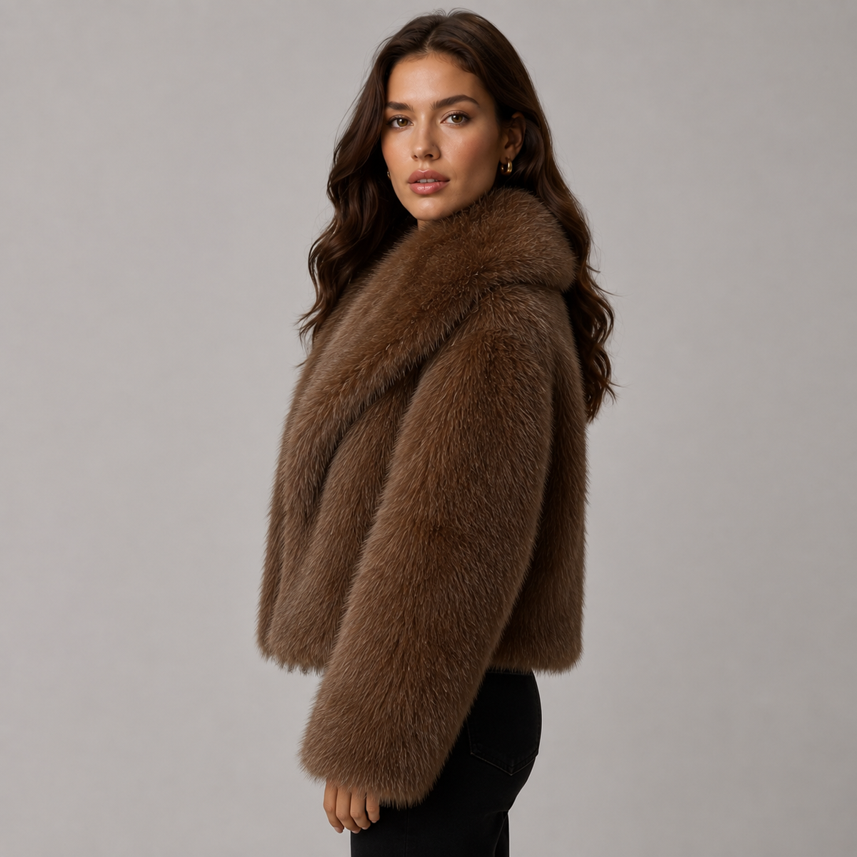 Optew Women's Faux-Fur Jacket Loose Fit Plush Lined