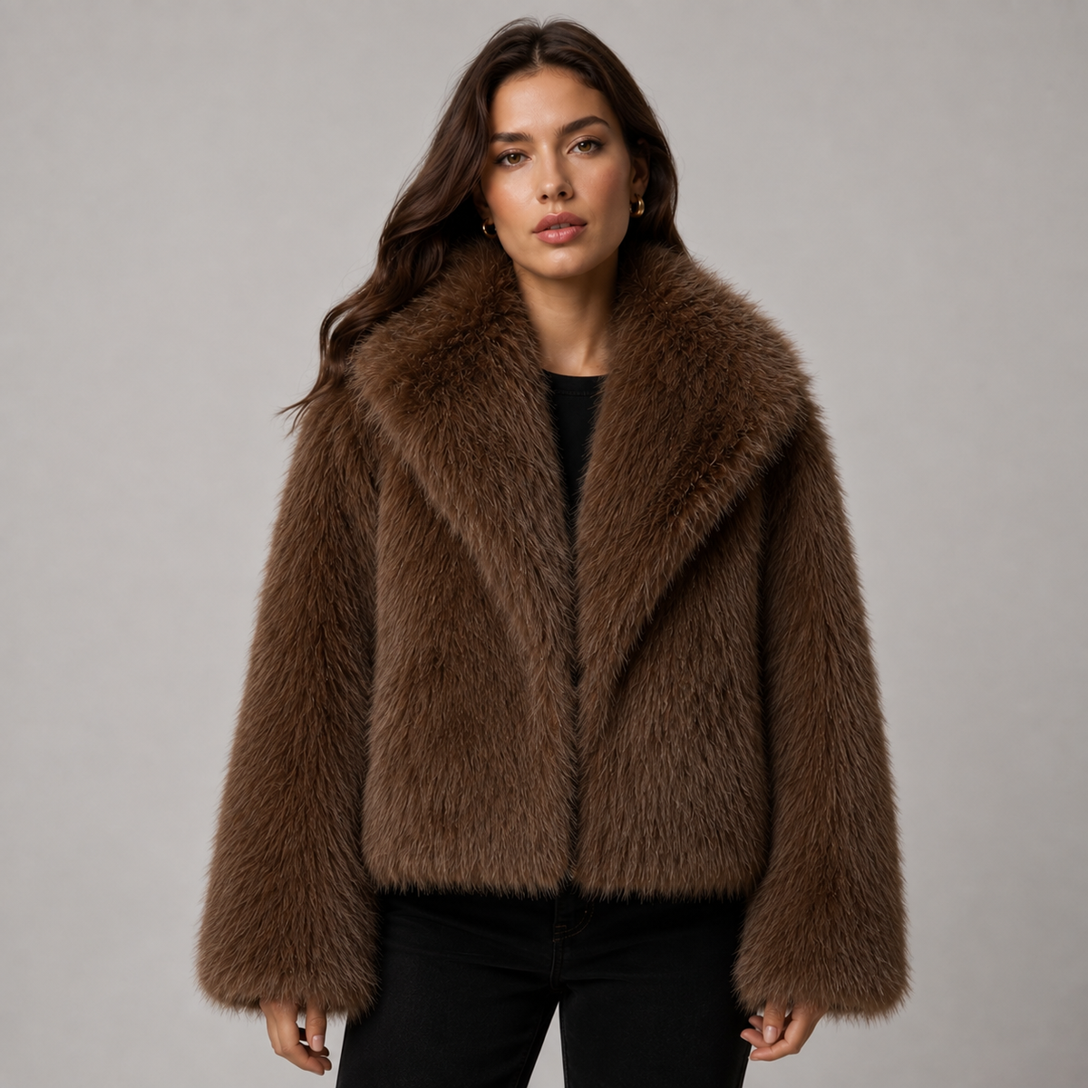 Optew Women's Faux-Fur Jacket Loose Fit Plush Lined