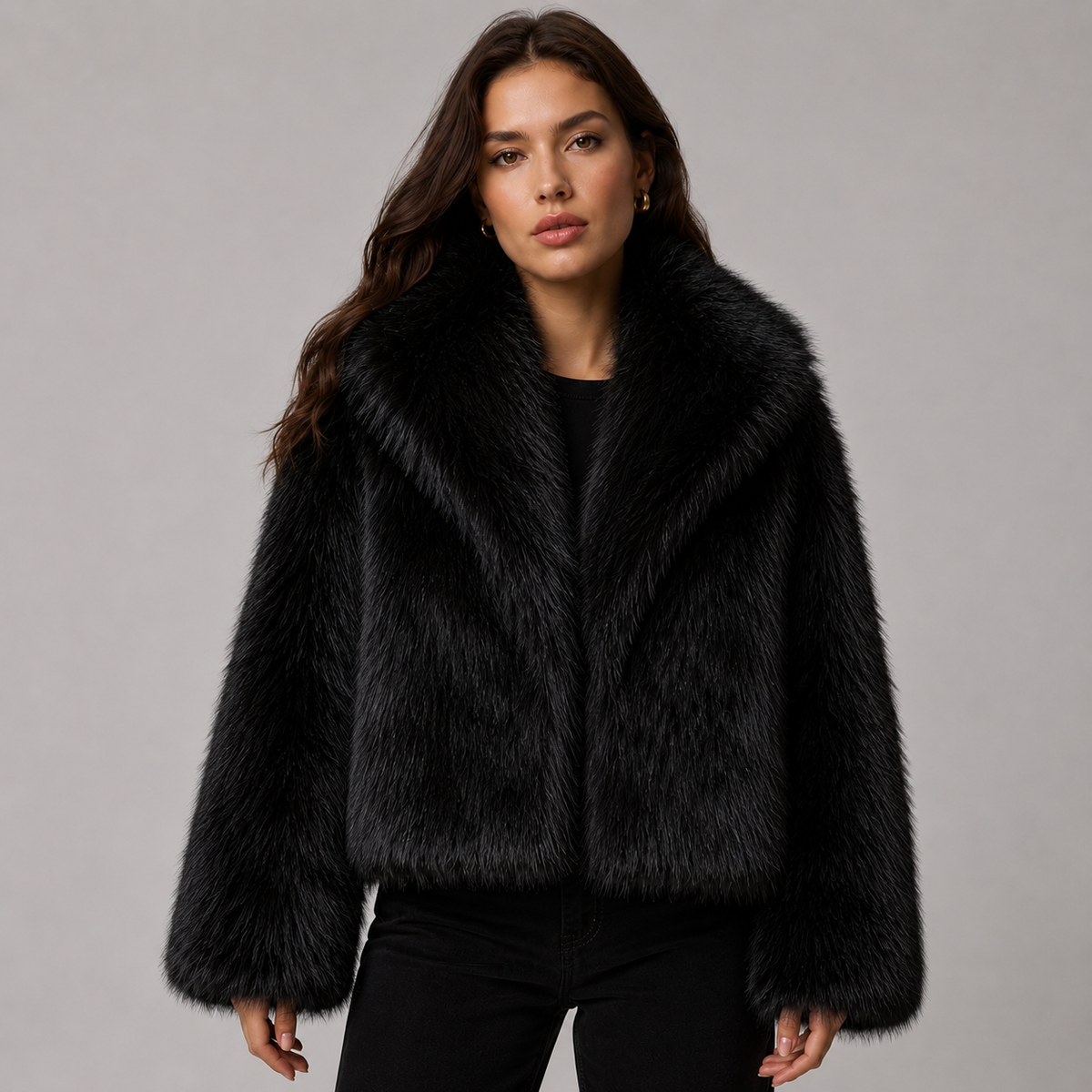Optew Women's Faux-Fur Jacket Loose Fit Plush Lined