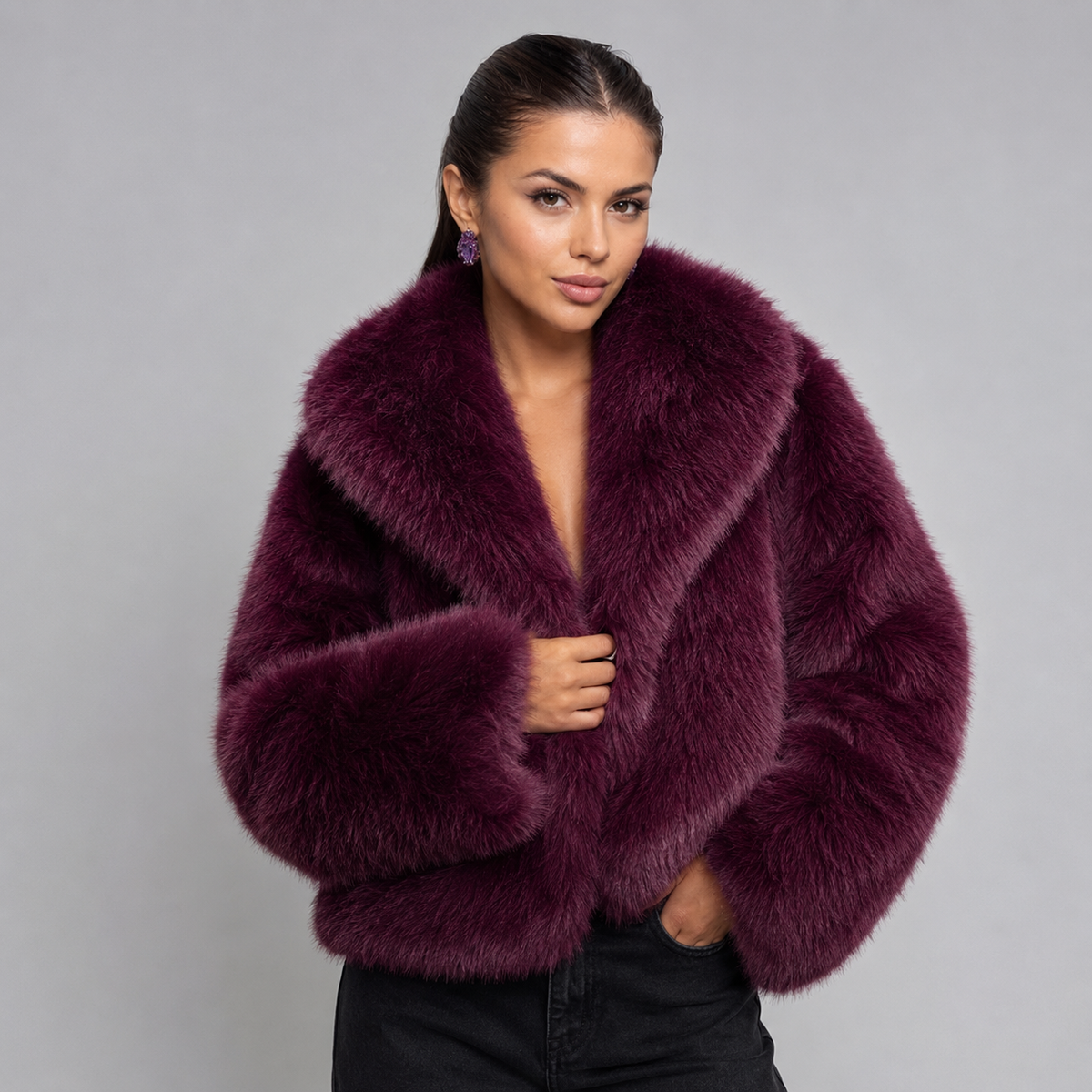 Optew Women's Faux-Fur Jacket Loose Fit Plush Lined