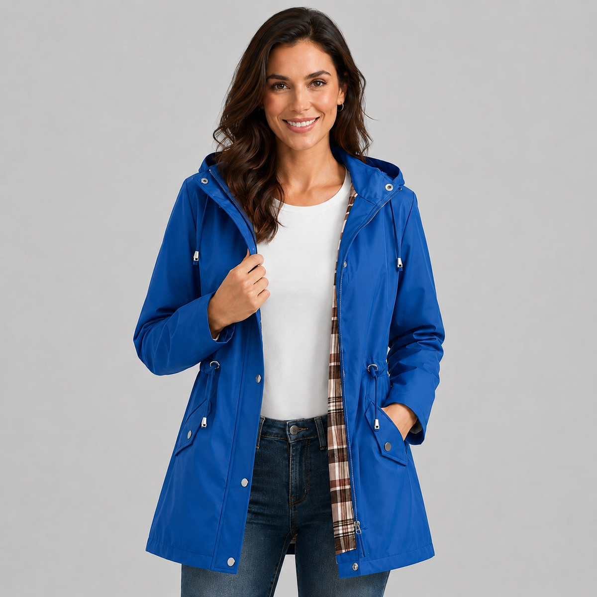 Optew Women's Raincoat – Hooded Check Lined