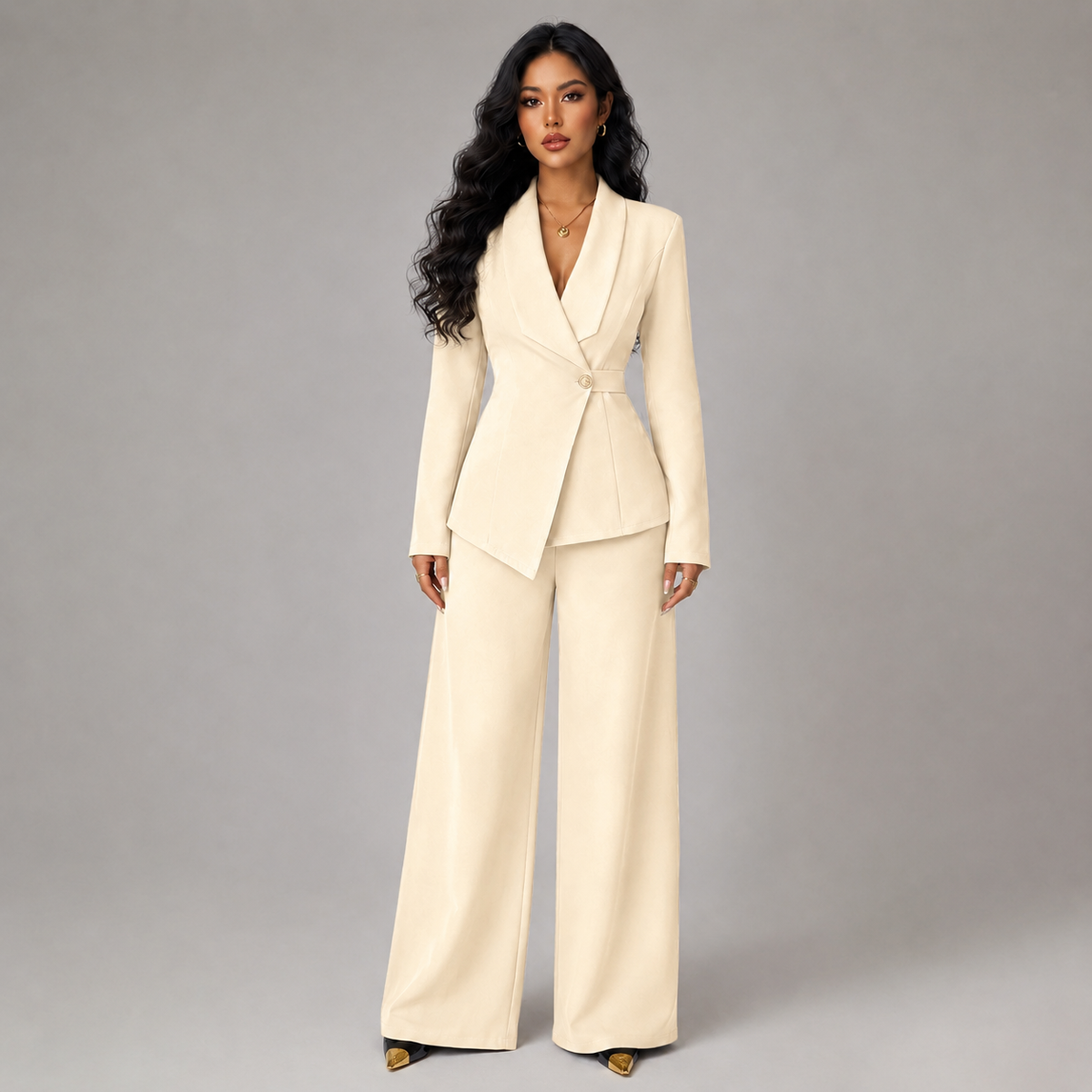Optew Women's Blazer and Wide-Leg Trouser Suit Set