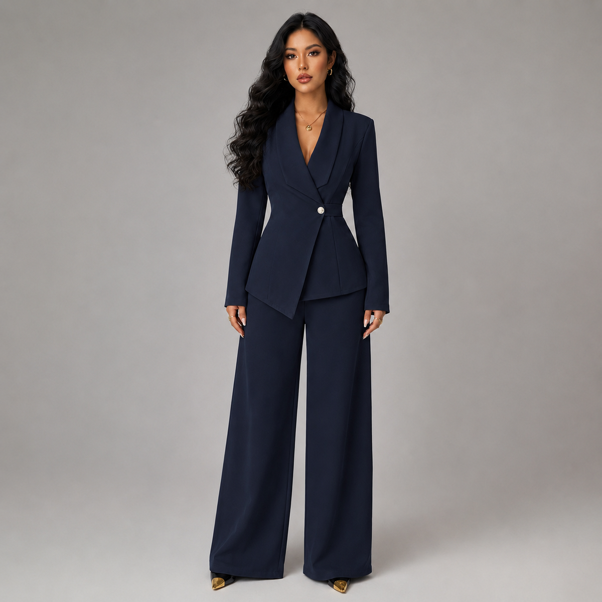 Optew Women's Blazer and Wide-Leg Trouser Suit Set