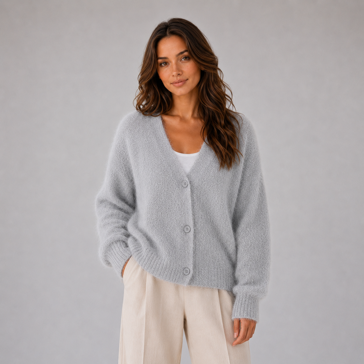 Optew Women's Cardigan – Fluffy Knit Button-Front V-Neck