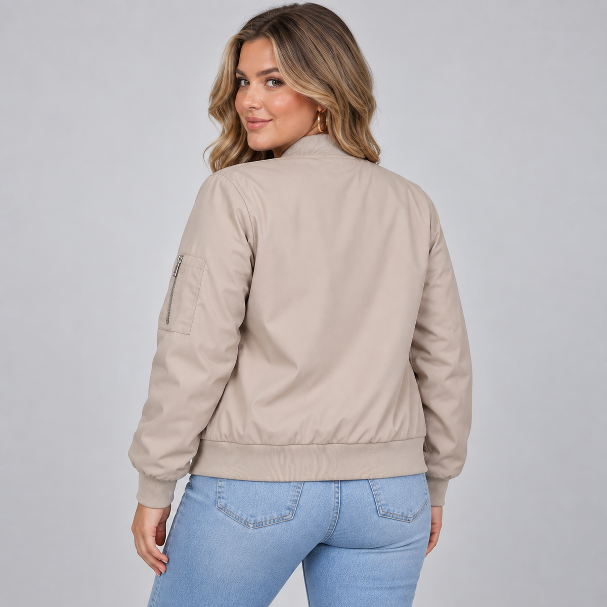 Optew Women's Bomber Jacket – Zip-Up Ribbed Collar