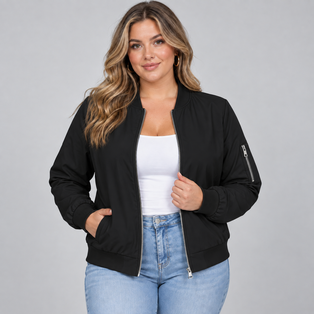 Optew Women's Bomber Jacket – Zip-Up Ribbed Collar