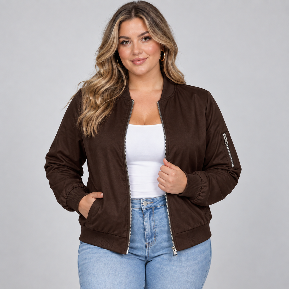 Optew Women's Bomber Jacket – Zip-Up Ribbed Collar