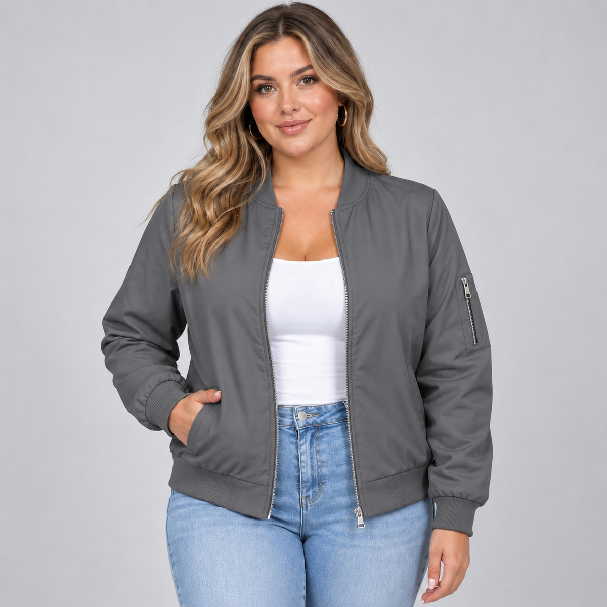 Optew Women's Bomber Jacket – Zip-Up Ribbed Collar