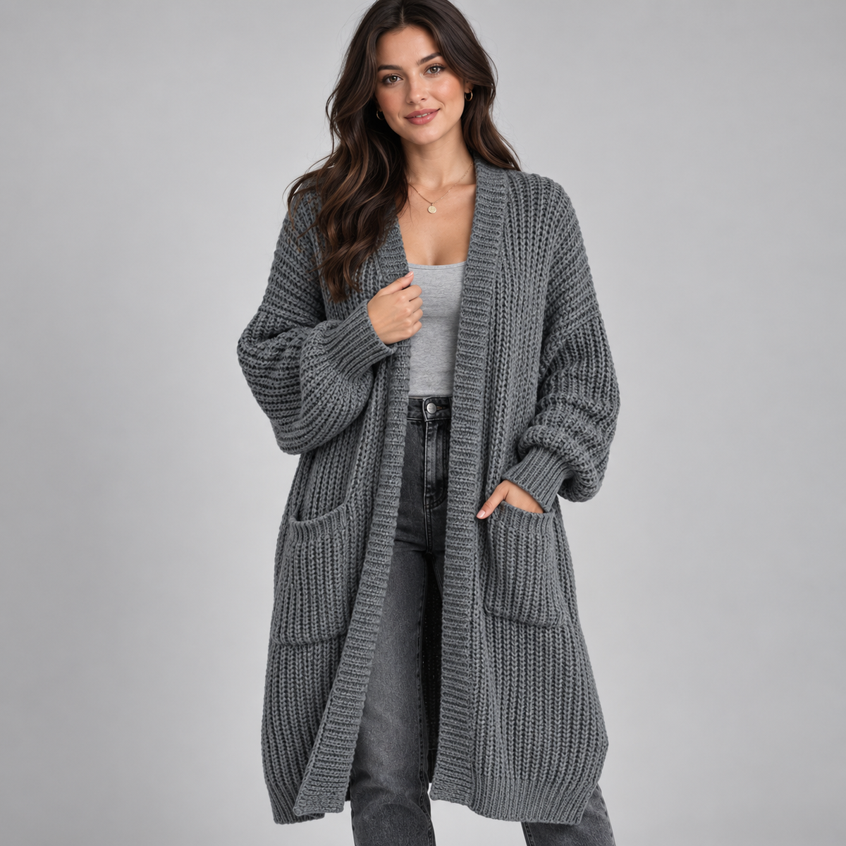 Optew Women's Cardigan – Longline Chunky Knit Open-Front