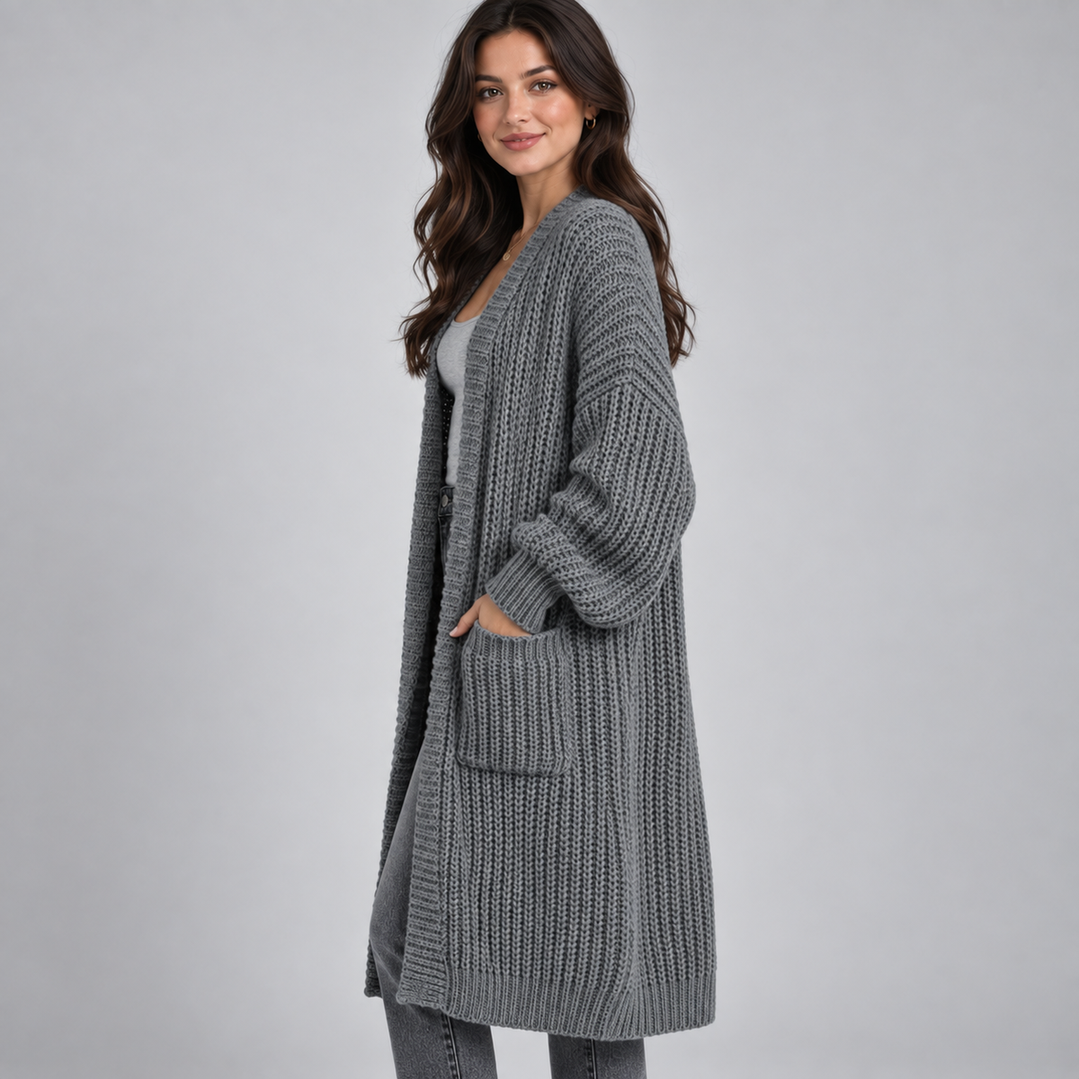 Optew Women's Cardigan – Longline Chunky Knit Open-Front