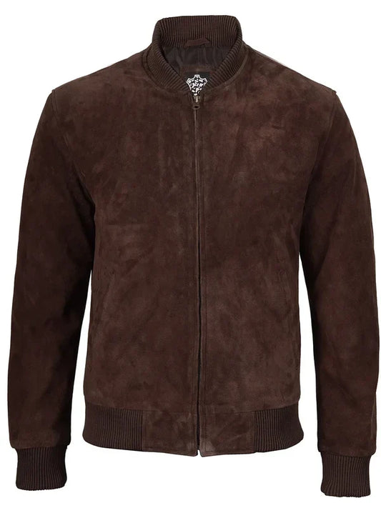 Adamsville Men's Dark Brown Suede Zip-Up Bomber Jacket
