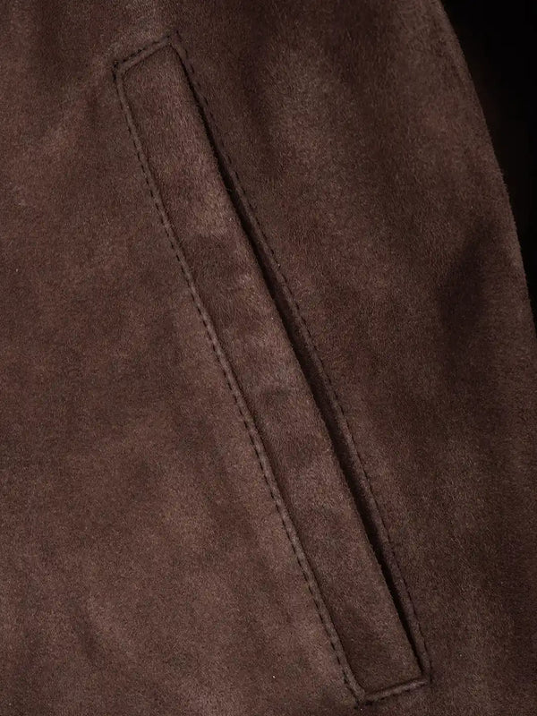 Adamsville Men's Dark Brown Suede Zip-Up Bomber Jacket