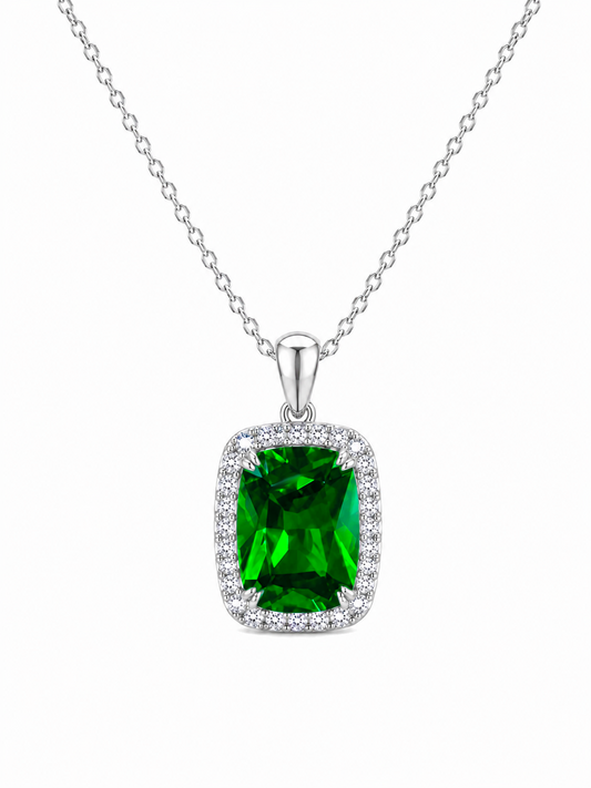925 Sterling Silver Green Emerald Pendant Necklace
