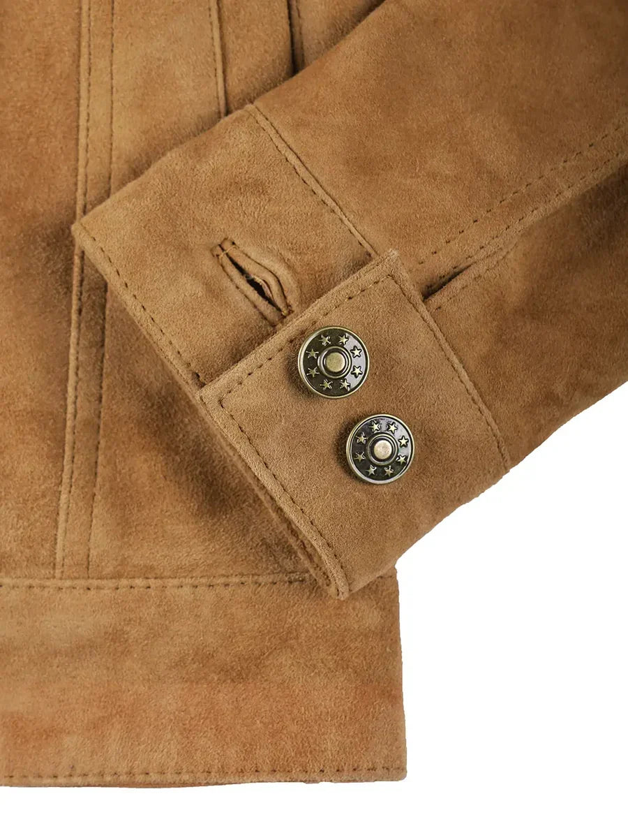 Women's Light Brown Suede Button-Front Trucker Jacket