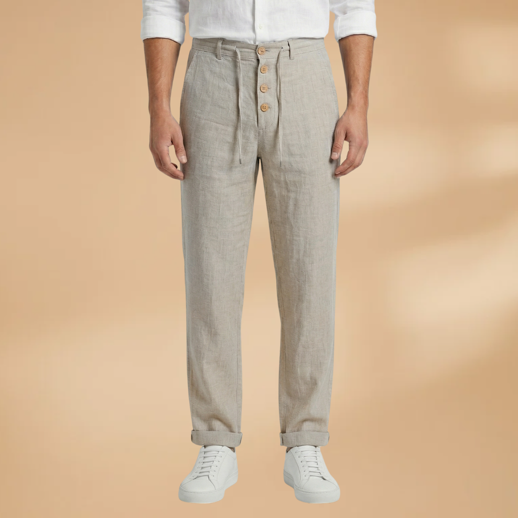 Trousers with Pleated Front and Adjustable Waistband for Men