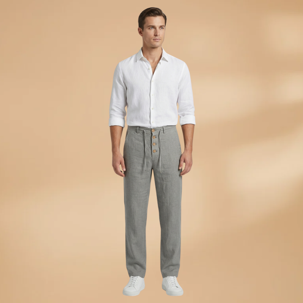 Trousers with Pleated Front and Adjustable Waistband for Men