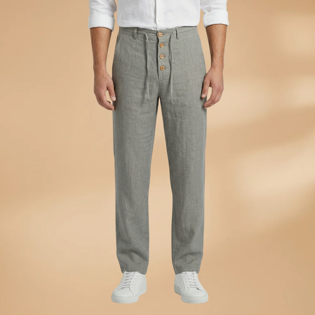 Trousers with Pleated Front and Adjustable Waistband for Men