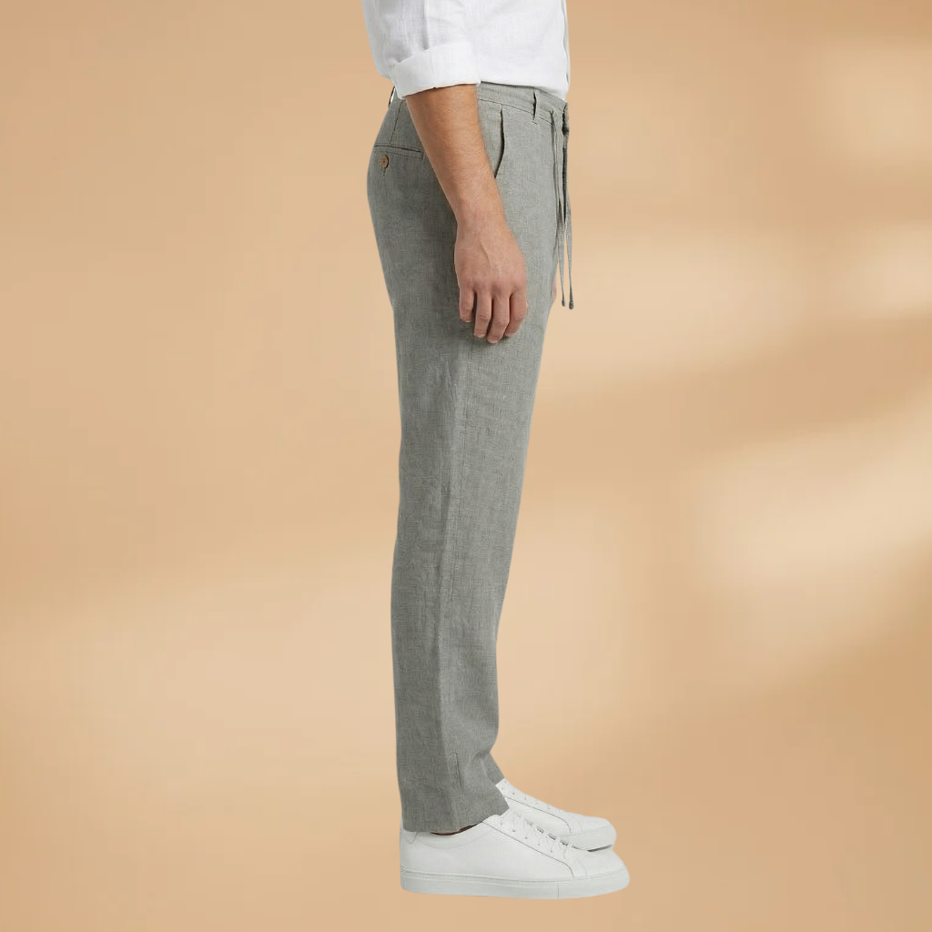 Trousers with Pleated Front and Adjustable Waistband for Men