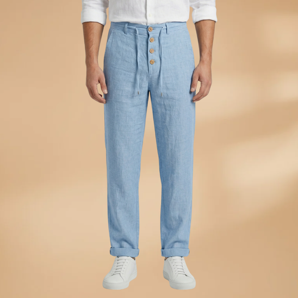 Trousers with Pleated Front and Adjustable Waistband for Men
