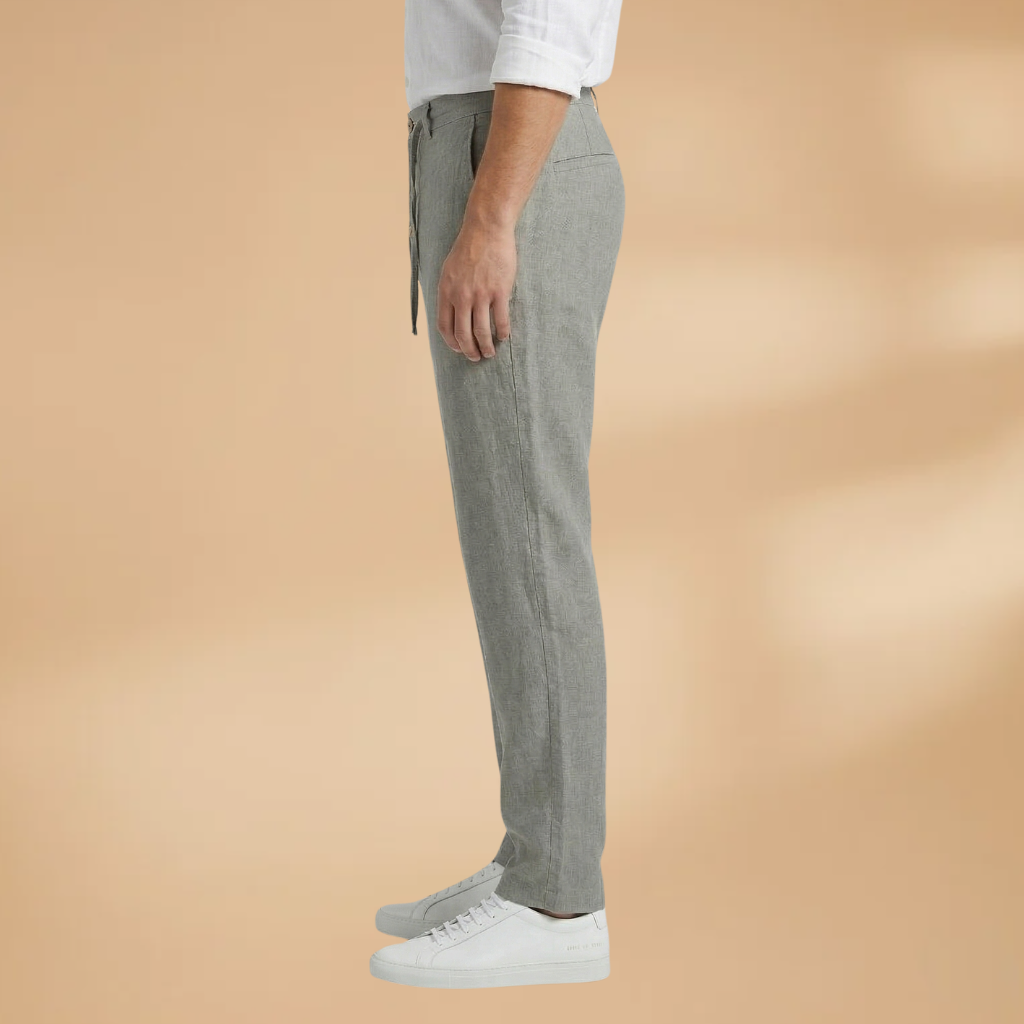 Trousers with Pleated Front and Adjustable Waistband for Men