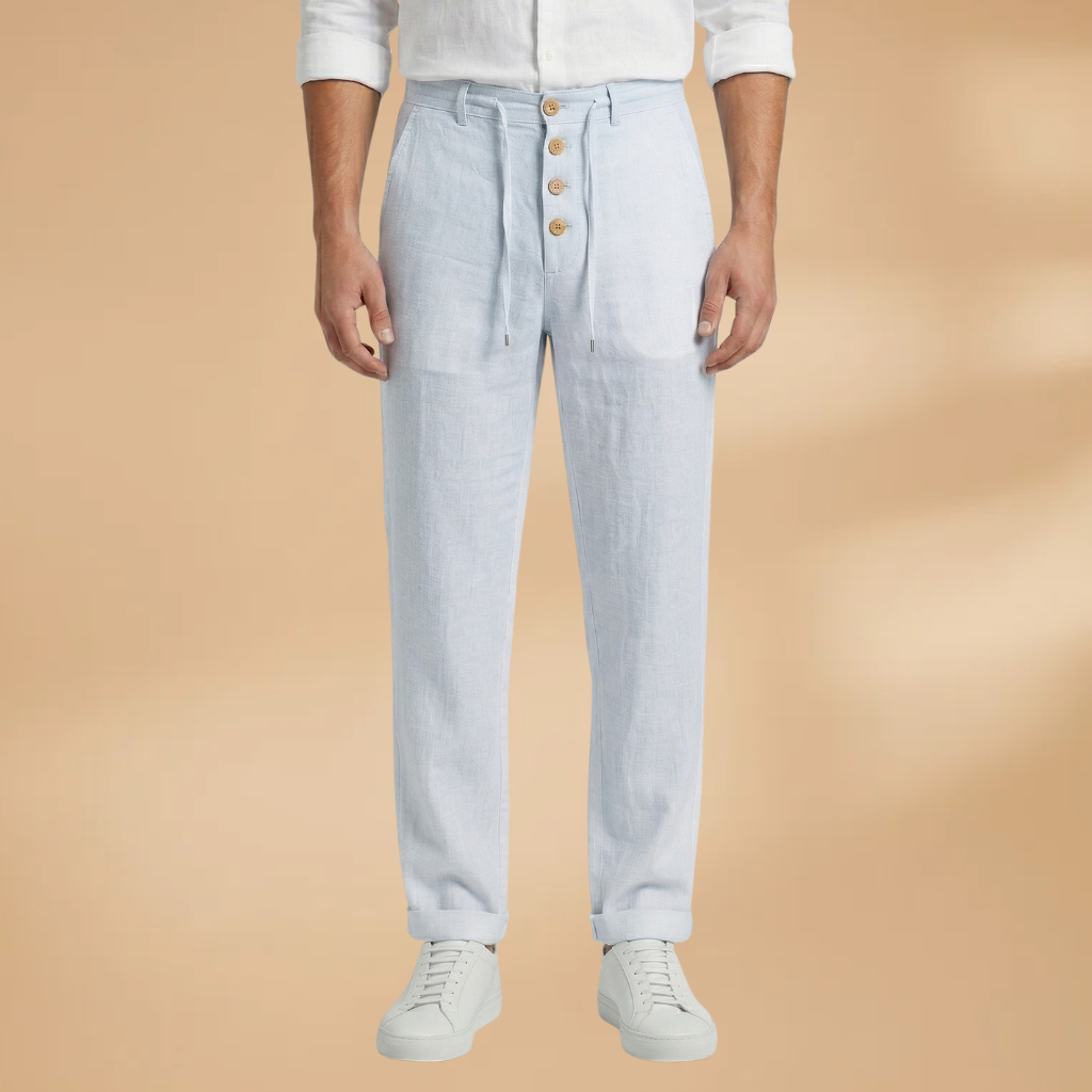 Trousers with Pleated Front and Adjustable Waistband for Men