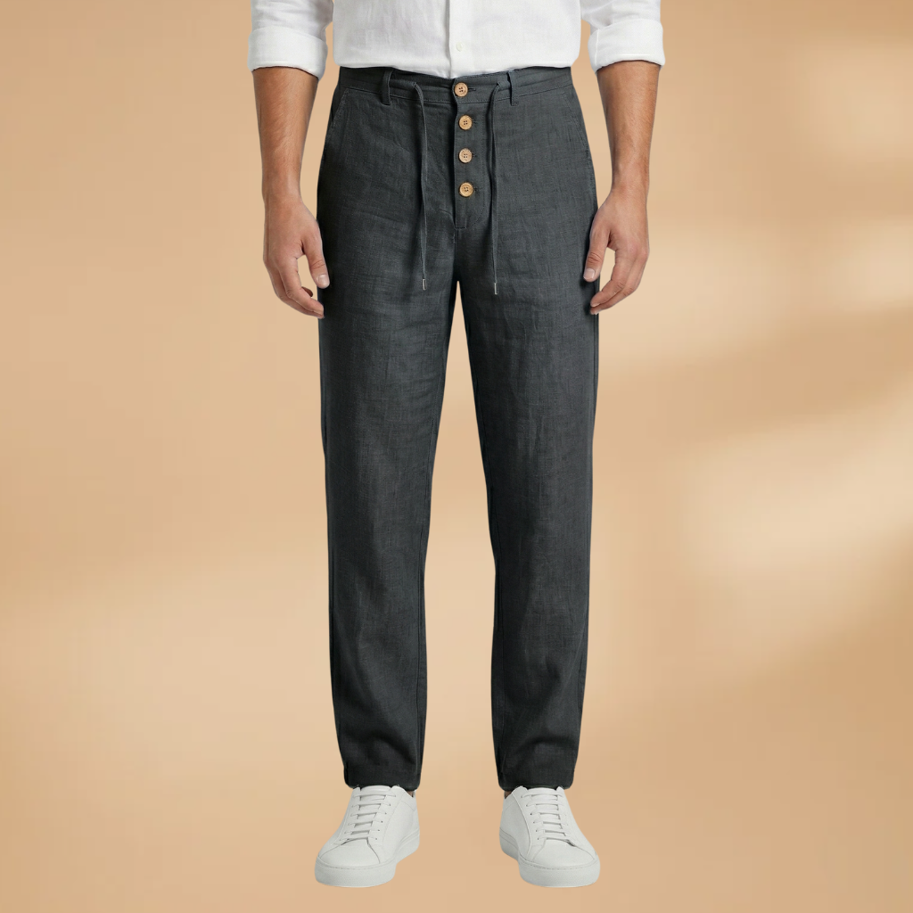 Trousers with Pleated Front and Adjustable Waistband for Men