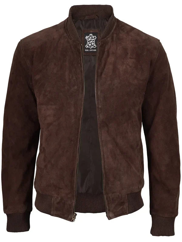Adamsville Men's Dark Brown Suede Zip-Up Bomber Jacket