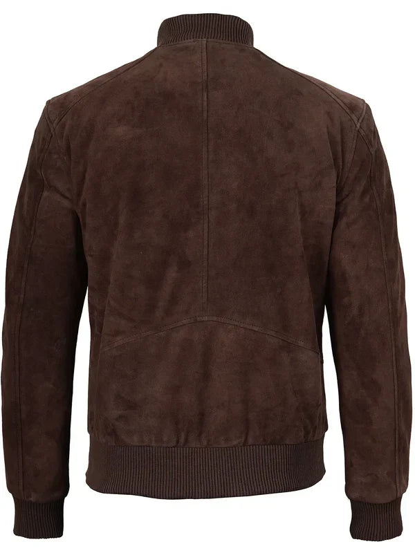 Adamsville Men's Dark Brown Suede Zip-Up Bomber Jacket