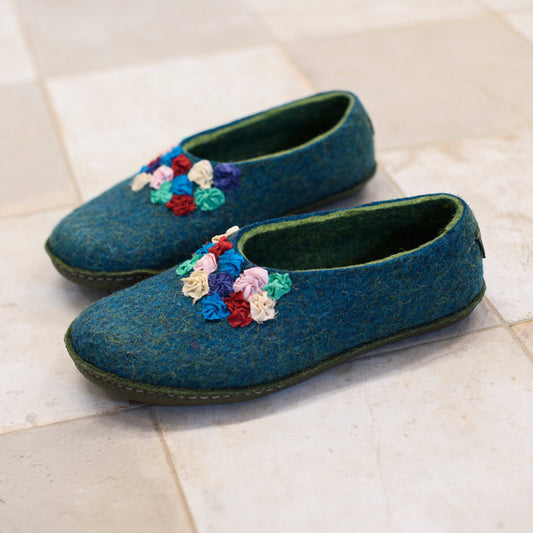 Women's Turquoise/Green SILK Felted Wool House Slippers